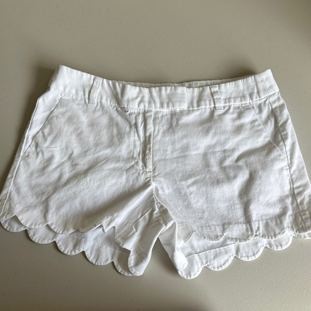 J. Crew High Waist White Scalloped Shorts